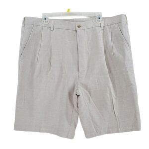 Caribbean Linen Blend Shorts Men 42 (40) Bermuda Pleated Beige Relaxed Fit 9.75”